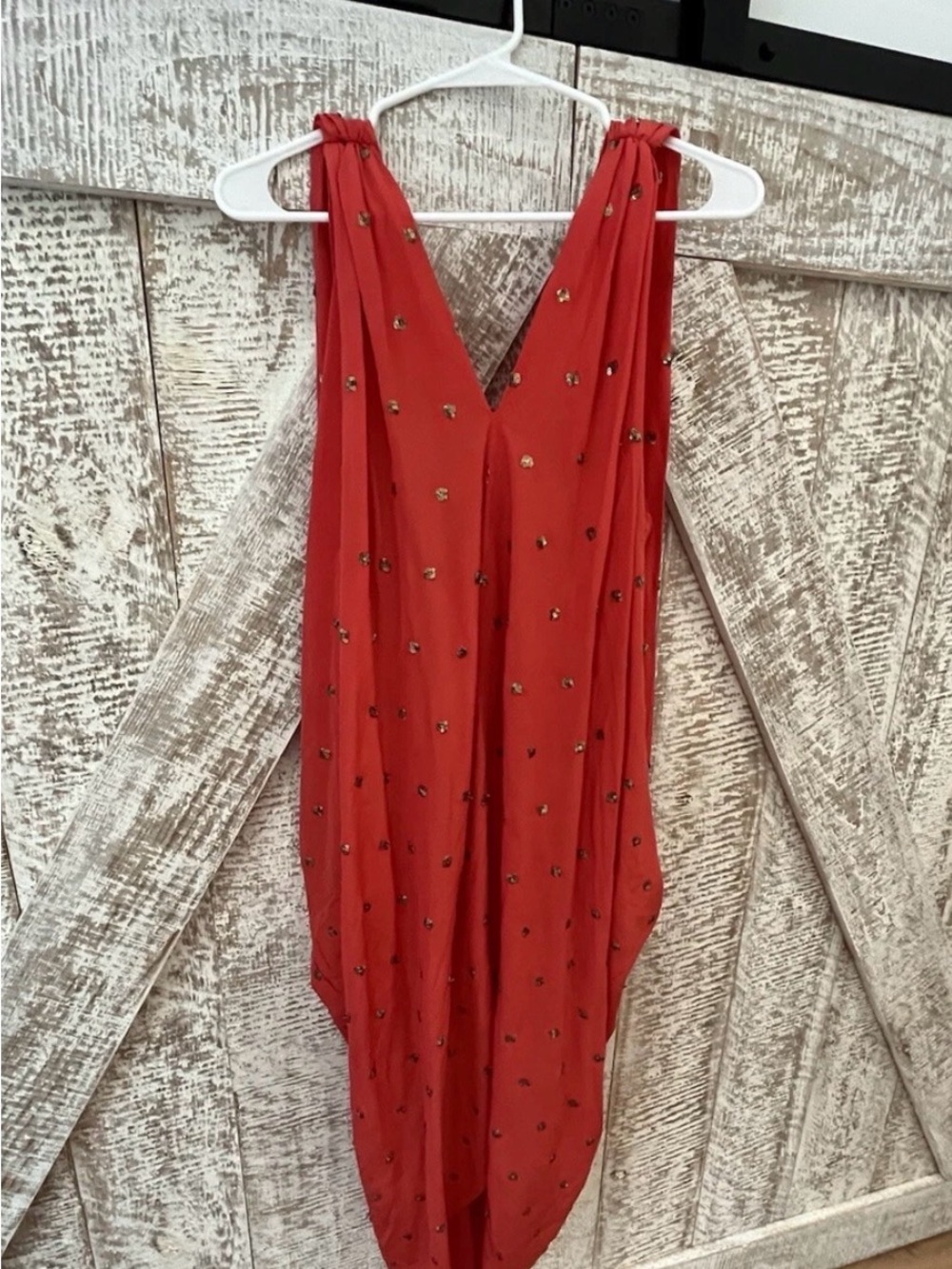Hatch Papaya Embellished V-Neck Women’s Silk Dress Sz Medium New w/Tags